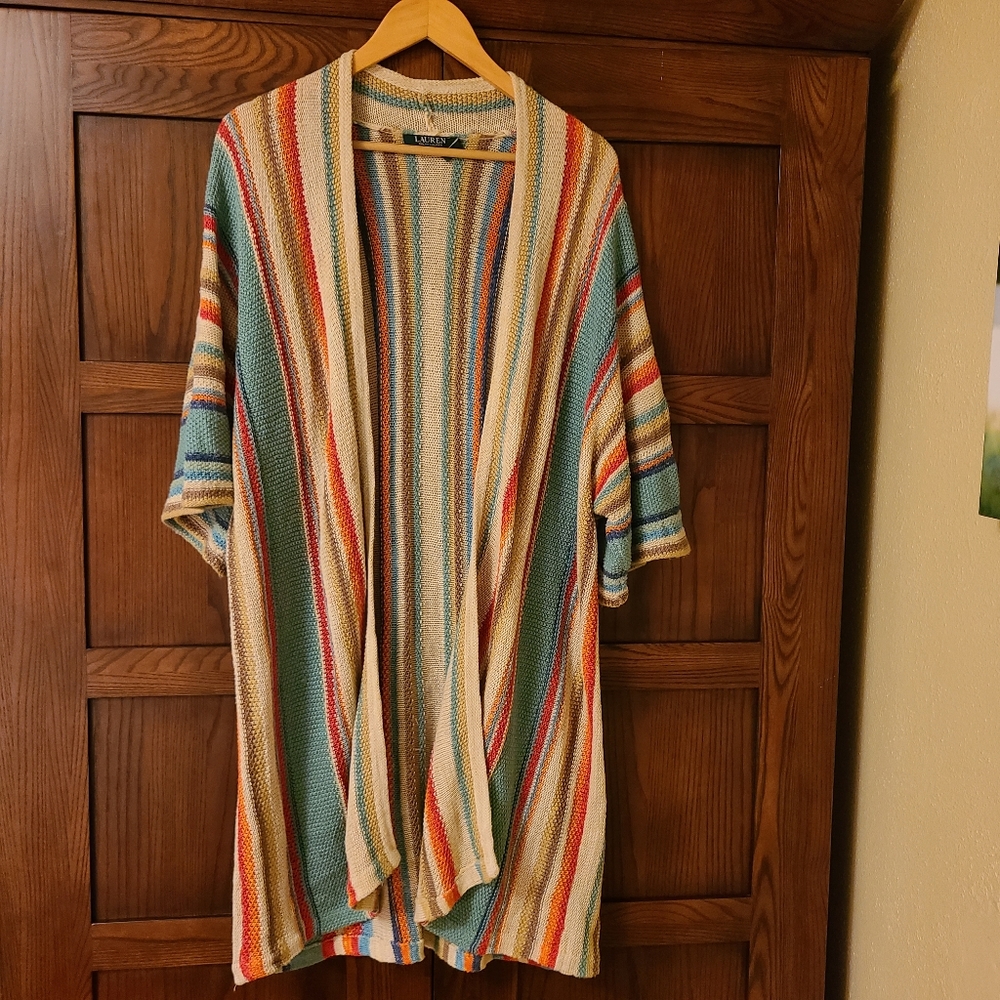 Lauren Ralph Lauren Striped Duster Cardigan Sz XL